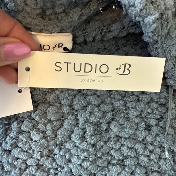 Studio B Bobeau NWT Women’s S Boho Open Front Textured Knit Cardigan Blue Granny - Picture 5 of 11